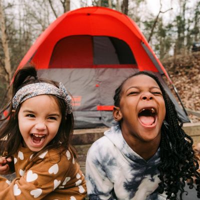 Kids having fun while camping