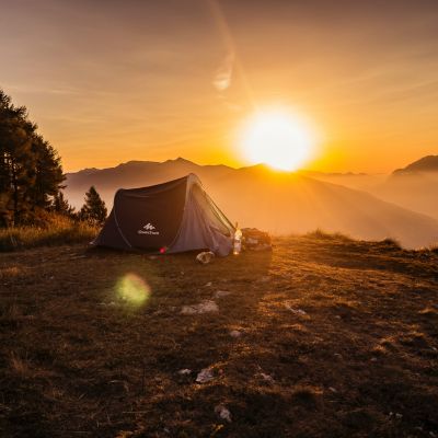 back country camping at the top of a mountain