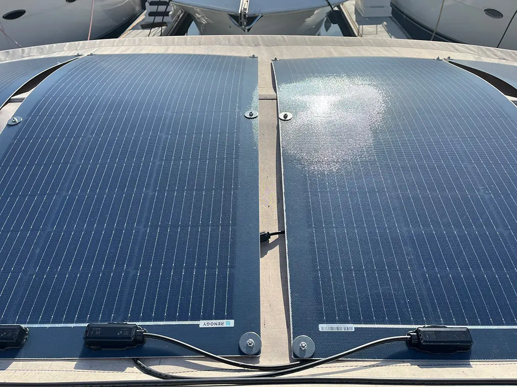 Renogy 100w flexible panels installed on boat bimini