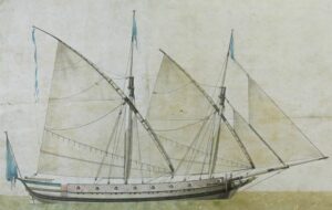Ship with lateen sails