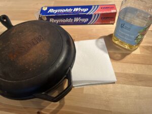 Items you'll need to season a cast iron camp oven