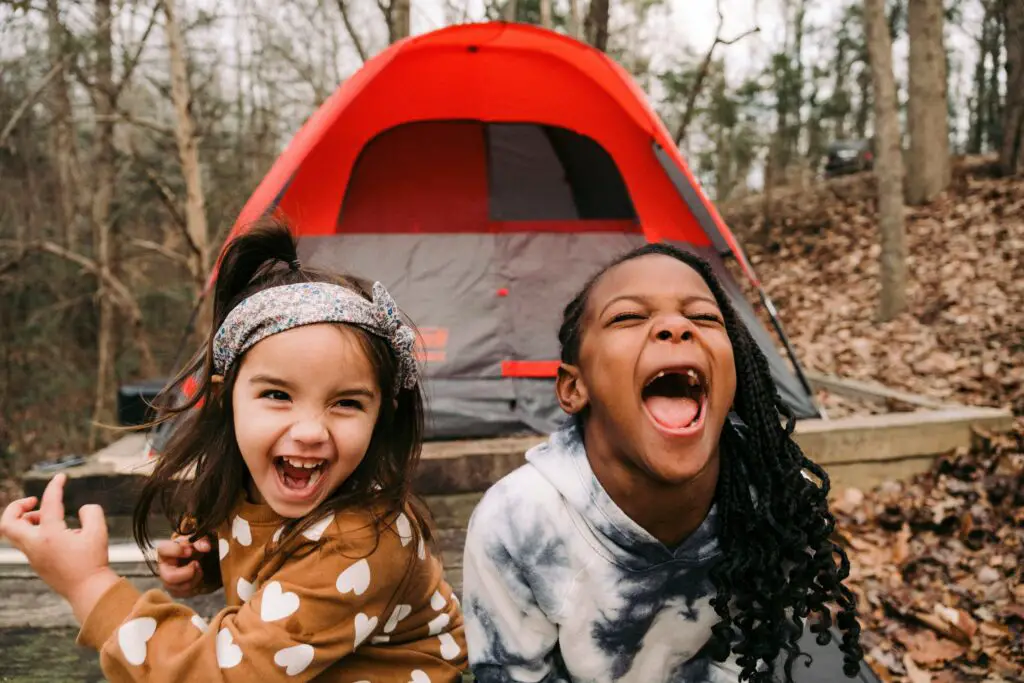 Kids having fun while camping
