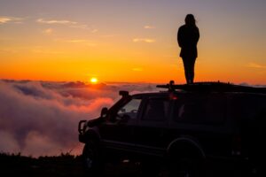 Beautiful view above the clouds while overlanding.